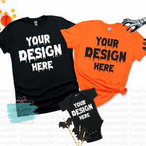Halloween Family Mockup 2022 UK, Gildan 18000 Black Orange Unisex Kids Shirt Mockup, Boho Mockup, Fall Flatlay Mockup, Halloween Svg