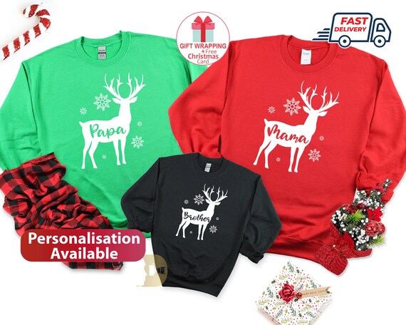 Nome personalizzato Famiglia maglione di Natale, Felpa di renna di