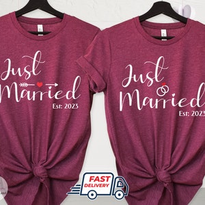 Just Married 2023 T Shirt, Newlywed Shirts Gift, Wedding Shirt, Honeymoon Shirts, Wife And Hubby Shirts, Valentine Matching Couple Shirts image 6