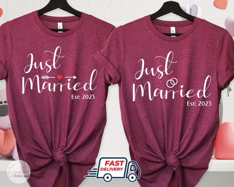 Just Married 2023 T Shirt, Newlywed Shirts Gift, Wedding Shirt, Honeymoon Shirts, Wife And Hubby Shirts, Valentine Matching Couple Shirts image 6