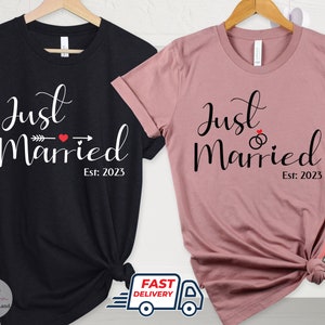 Just Married 2023 T Shirt, Newlywed Shirts Gift, Wedding Shirt, Honeymoon Shirts, Wife And Hubby Shirts, Valentine Matching Couple Shirts image 2