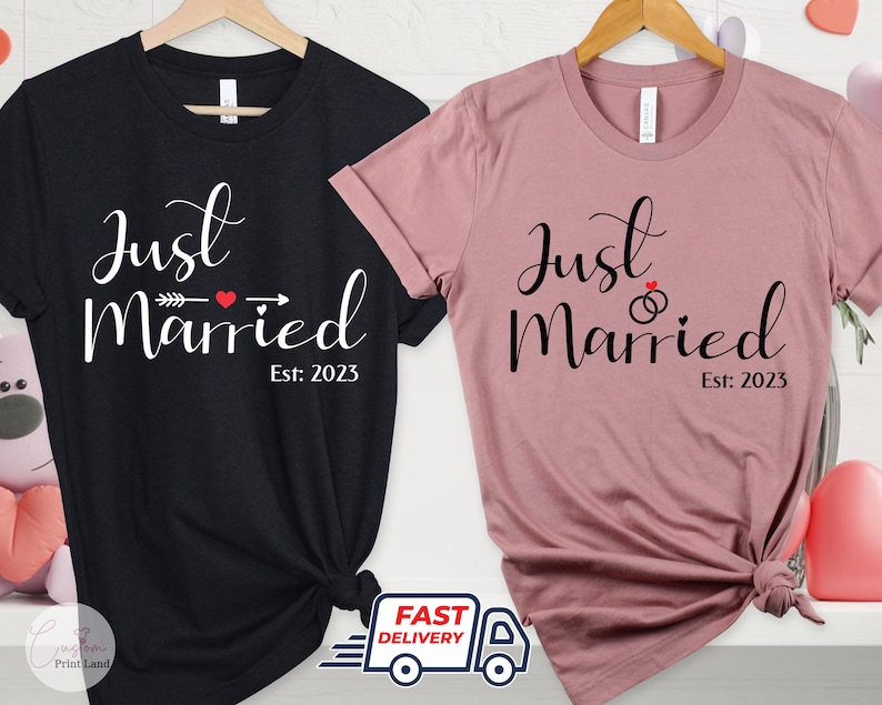 Just Married 2023 T Shirt, Newlywed Shirts Gift, Wedding Shirt, Honeymoon Shirts, Wife And Hubby Shirts, Valentine Matching Couple Shirts image 2