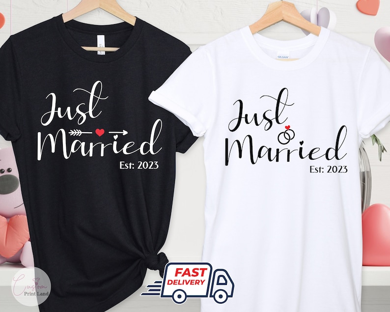 Just Married 2023 T Shirt, Newlywed Shirts Gift, Wedding Shirt, Honeymoon Shirts, Wife And Hubby Shirts, Valentine Matching Couple Shirts image 1