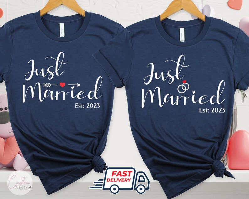 Just Married 2023 T Shirt, Newlywed Shirts Gift, Wedding Shirt, Honeymoon Shirts, Wife And Hubby Shirts, Valentine Matching Couple Shirts image 8