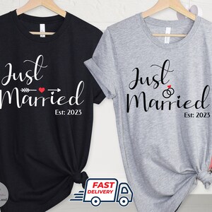 Just Married 2023 T Shirt, Newlywed Shirts Gift, Wedding Shirt, Honeymoon Shirts, Wife And Hubby Shirts, Valentine Matching Couple Shirts image 4