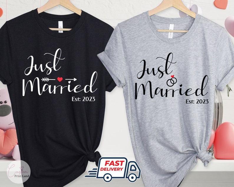 Just Married 2023 T Shirt, Newlywed Shirts Gift, Wedding Shirt, Honeymoon Shirts, Wife And Hubby Shirts, Valentine Matching Couple Shirts image 4