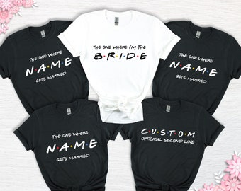 Custom Name Hen party tshirts, Team Bride Shirt, Matching Bride Squad Shirt,  Bridesmaid shirt, Bridal Party Group Shirts, Friends Wedding.