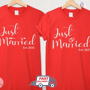 Just Married 2023 T Shirt, Newlywed Shirts Gift, Wedding Shirt, Honeymoon Shirts, Wife And Hubby Shirts, Valentine Matching Couple Shirts image 7