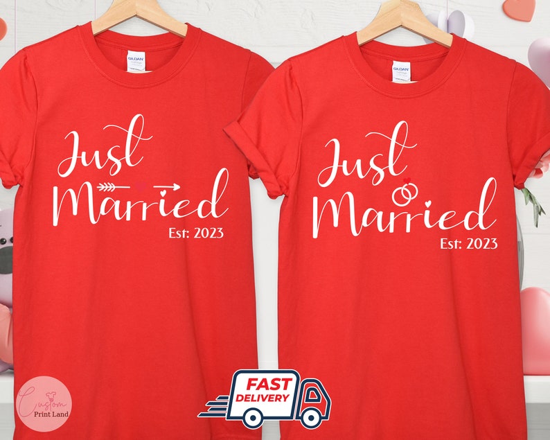 Just Married 2023 T Shirt, Newlywed Shirts Gift, Wedding Shirt, Honeymoon Shirts, Wife And Hubby Shirts, Valentine Matching Couple Shirts image 7