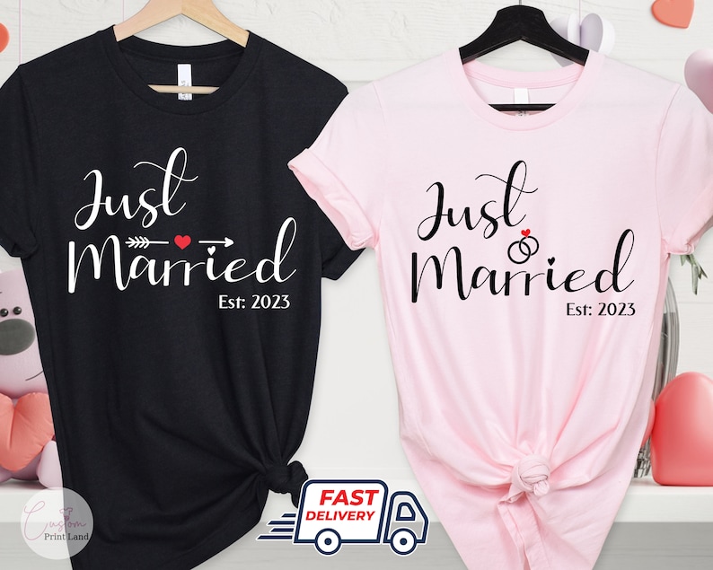 Just Married 2023 T Shirt, Newlywed Shirts Gift, Wedding Shirt, Honeymoon Shirts, Wife And Hubby Shirts, Valentine Matching Couple Shirts image 3