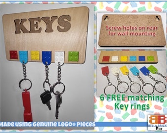 Wood Wall Mounted Key Holder made incorporating LEGO® plates - Free Key rings Included