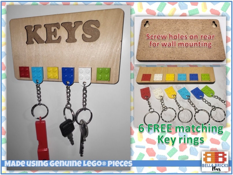 Wood Wall Mounted Key Holder made incorporating LEGO® plates - Free Key  rings Included