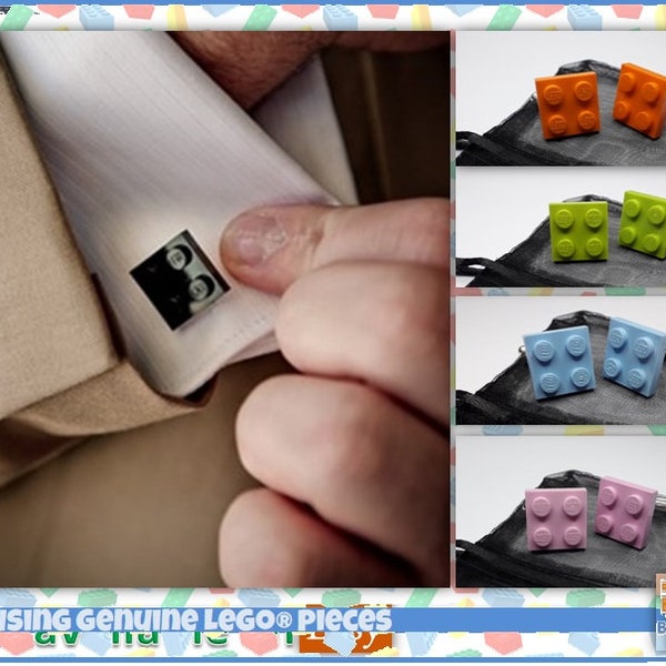 Custom 2x2 building Plate Pair of Cufflinks in Various Colours (Gift, Present) - Made using Genuine LEGO® pieces