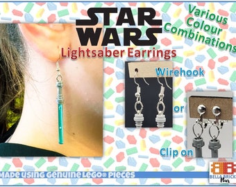 Custom Lightsaber Earrings made using LEGO® Pieces- Choice of colours - Clip on or pierced ears