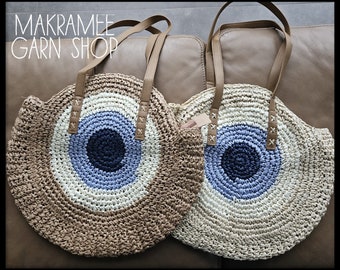 Evil Eye Nazar grosse Strandtasche Strohtasche Raffiatasche Handmade