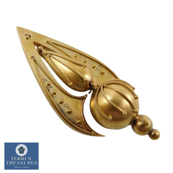 Antique 14k Gold Etruscan Revival Pendulum Pendant - image 1