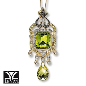 Levian 14k gold lemon quartz, diamond, & sapphire pendant