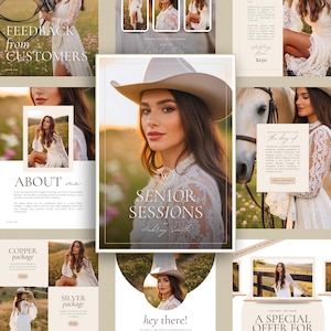 senior session client guide | photography pricing guide template for Canva | simple photographer portfolio
