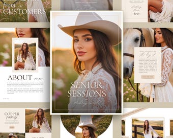 senior session client guide | photography pricing guide template for Canva | simple photographer portfolio