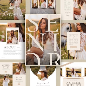 Sjabloon voor prijsgids fotografie Canva | Prijslijst seniorensessies | fotograaf klantengids bewerkbaar boekje of e-boek