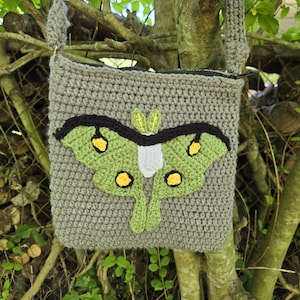 Cottagecore Lunar Moth Crossbody Bag with Beatiful Moth Fabric Lining