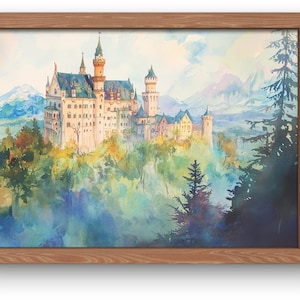 Watercolor Neuschwanstein Castle Germany Europe Digital Art File