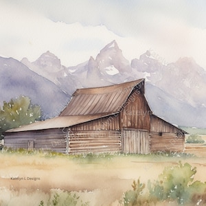 Grand Teton National Park Scheune Aquarell Digital Download