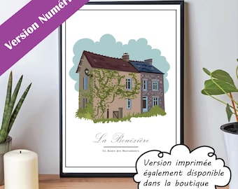 Personalized House Portrait Illustration, Gift Idea for New Home, Housewarming, Wedding