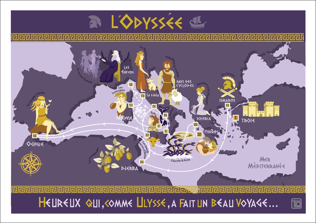 Illustrated Map of Ulysses' Odyssey Journey - Etsy