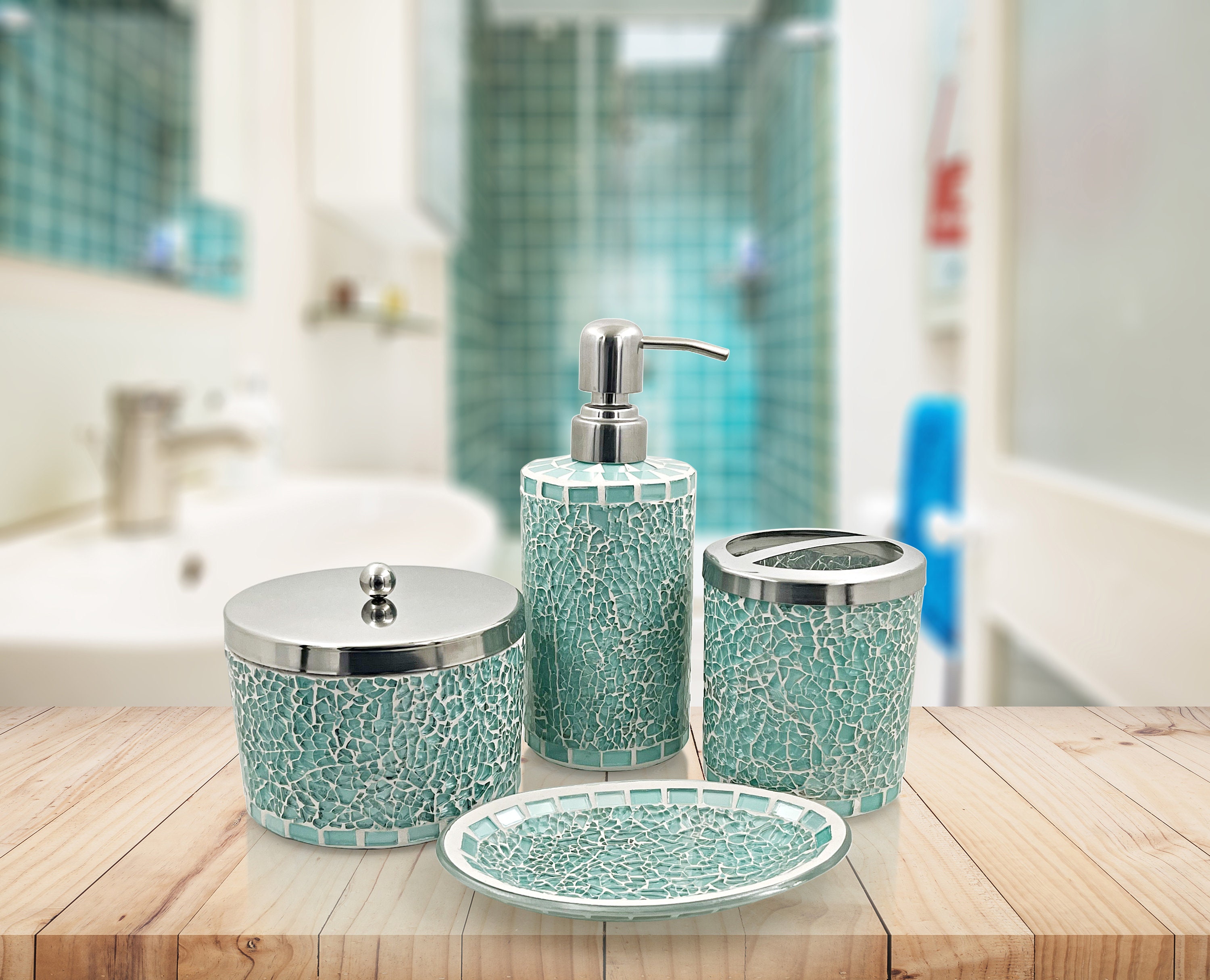 Lushaccents Bathroom Set 4-piece Decorative Glass - Etsy