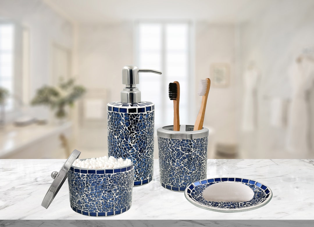 Lushaccents Bathroom Accessories Set, 4piece Decorative Glass Bathroom