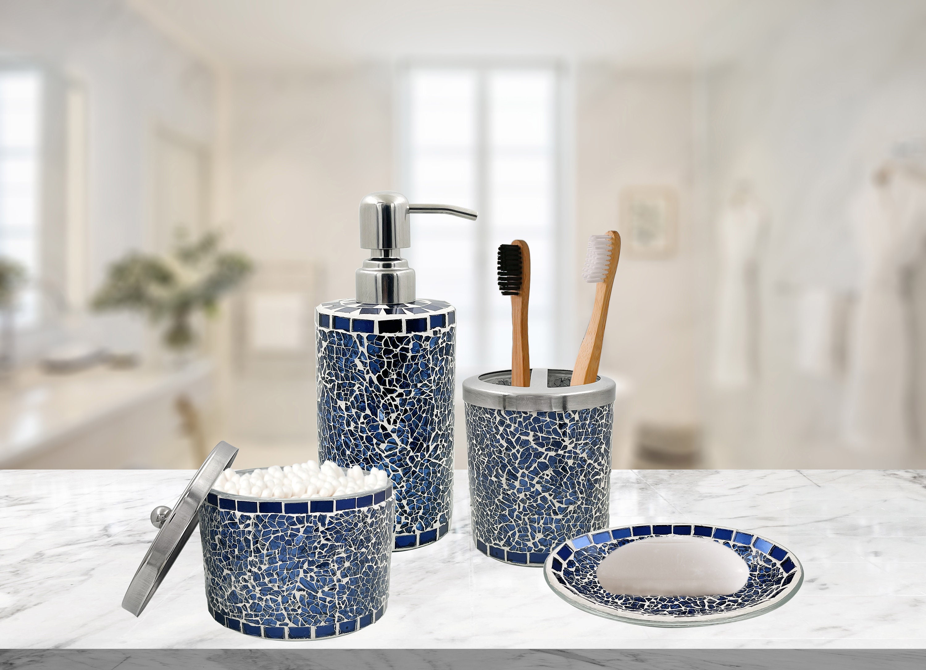 Lushaccents Bathroom Accessories Set, 4piece Decorative Glass Bathroom