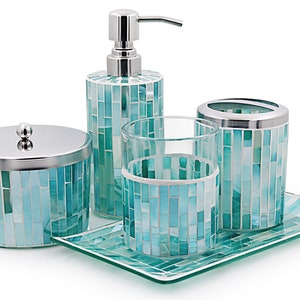 Nat & Jules Mandala Sage Green 4.5 inch Ceramic Soap Pump Toothbrush Holder  Canisters Bathroom Accessories Set of 4 