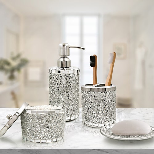 Lushaccents Bathroom Accessories Set 4-piece Decorative Glass - Etsy