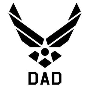 May include: Black and white graphic of the United States Air Force emblem with the word "DAD" underneath.