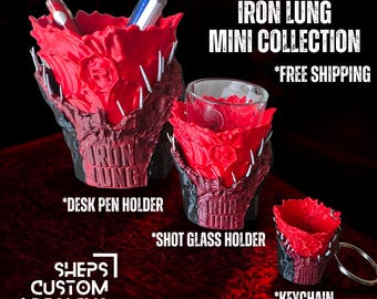 Réplica de mini cubo de palomitas de maíz de Iron Lung: coleccionable de terror impreso en 3D, portabolígrafos y llavero