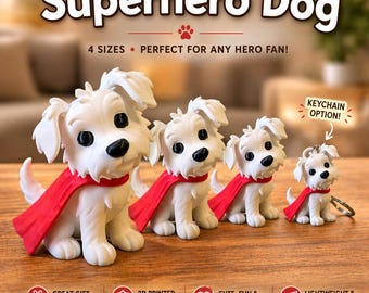 Superhero Dog Figurine | 3D Printed Desk Decor, Dog Lover Gift, Keychain Option