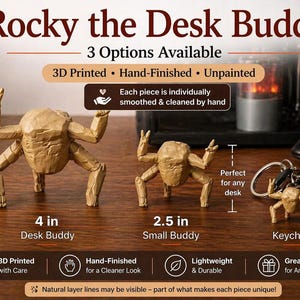 Rocky Desk Buddy Figurine – Sci Fi Alien Companion, 3D Printed Desk Toy, Keychain Option