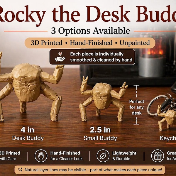 Rocky Schreibtisch Buddy Figur - Sci Fi Alien Begleiter, 3D gedrucktes Schreibtischspielzeug, Schlüsselanhänger Option