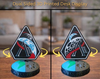 Artemis II Spinner – Expositor de escritorio espacial impreso en 3D de doble cara, diseño Tierra-Luna