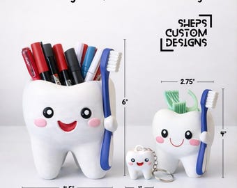Porta bolígrafos con dientes sonrientes impreso en 3D, porta hilo dental, llavero, organizador de escritorio dental