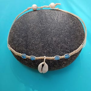 Ocean Macramé Choker, Beach Necklace with Aqua Beads, Coastal Jewelry