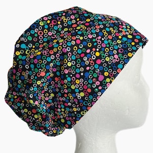 80s Party Confetti EURO Scrub Cap, Fun Surgical Scrub Cap for Women, Adjustable Elastic with Cord Lock Toggle
