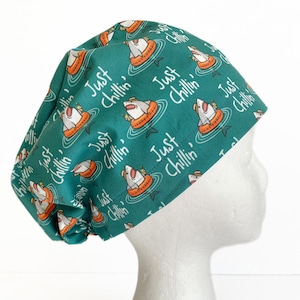 Just Chillin Shark Scrub Cap: Euro Surgical Hat, Adjustable Toggle