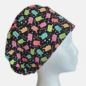 Wild Child 80s 90s Retro EURO scrub Cap, Fun Surgical Scrub Cap for Women, Adjustable Elastic with Cord Lock Toggle