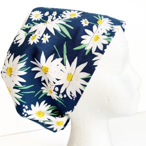 Spring Daisy Floral EURO scrub Cap, Summer Surgical Scrub Hat for Women, Adjustable Elastic with Cord Lock Toggle