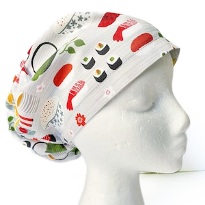 Sushi Print Euro Scrub Cap: Adjustable Surgical Hat for Women