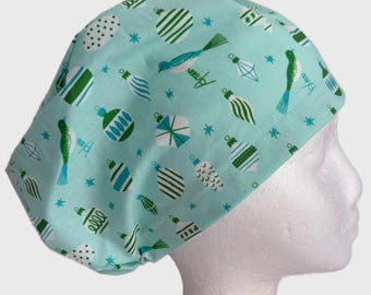 Gorro quirúrgico europeo con adornos navideños retro: gorro quirúrgico de algodón ajustable