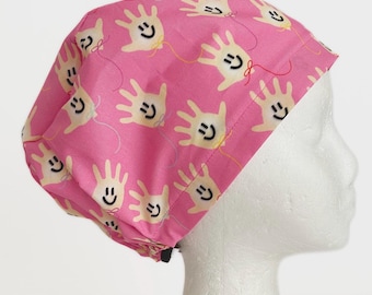 Pink Rubber Glove Balloons Euro Scrub Cap - Adjustable Cotton Surgical Hat