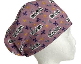 Life is Short and So Am I Sassy EURO Scrub Cap, Funny Bows Surgical Scrub Cap for Women, Adjustable Elastic with Cord Lock Toggle